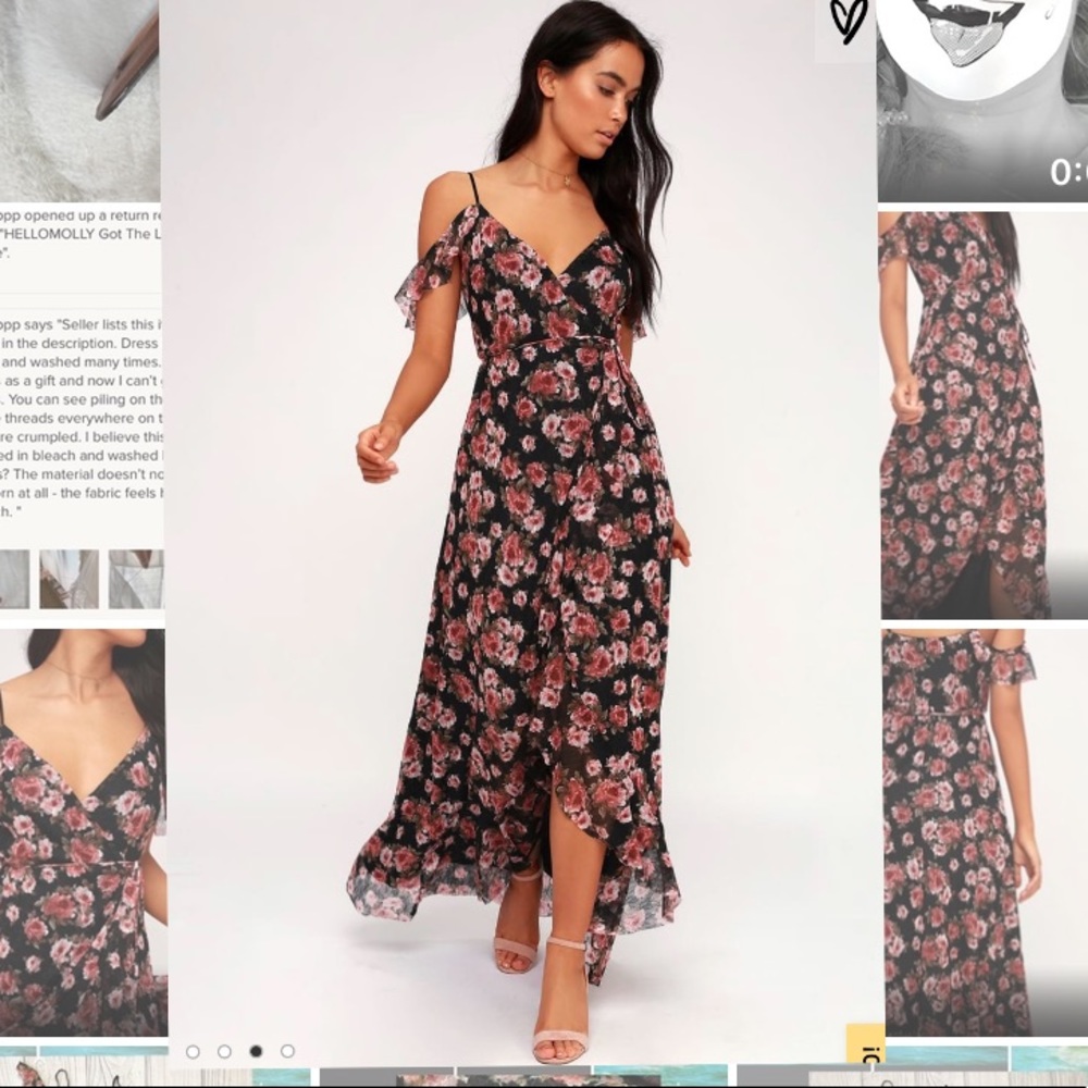 SOLD Black Floral Print Off-theShoulder Wrap Maxi Dress